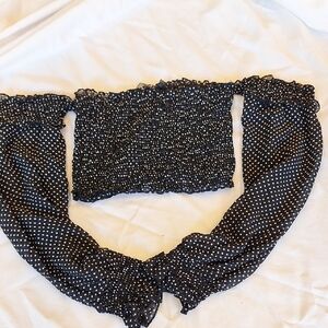 Rehab Black with White Polka Dot Smocked Crop Top